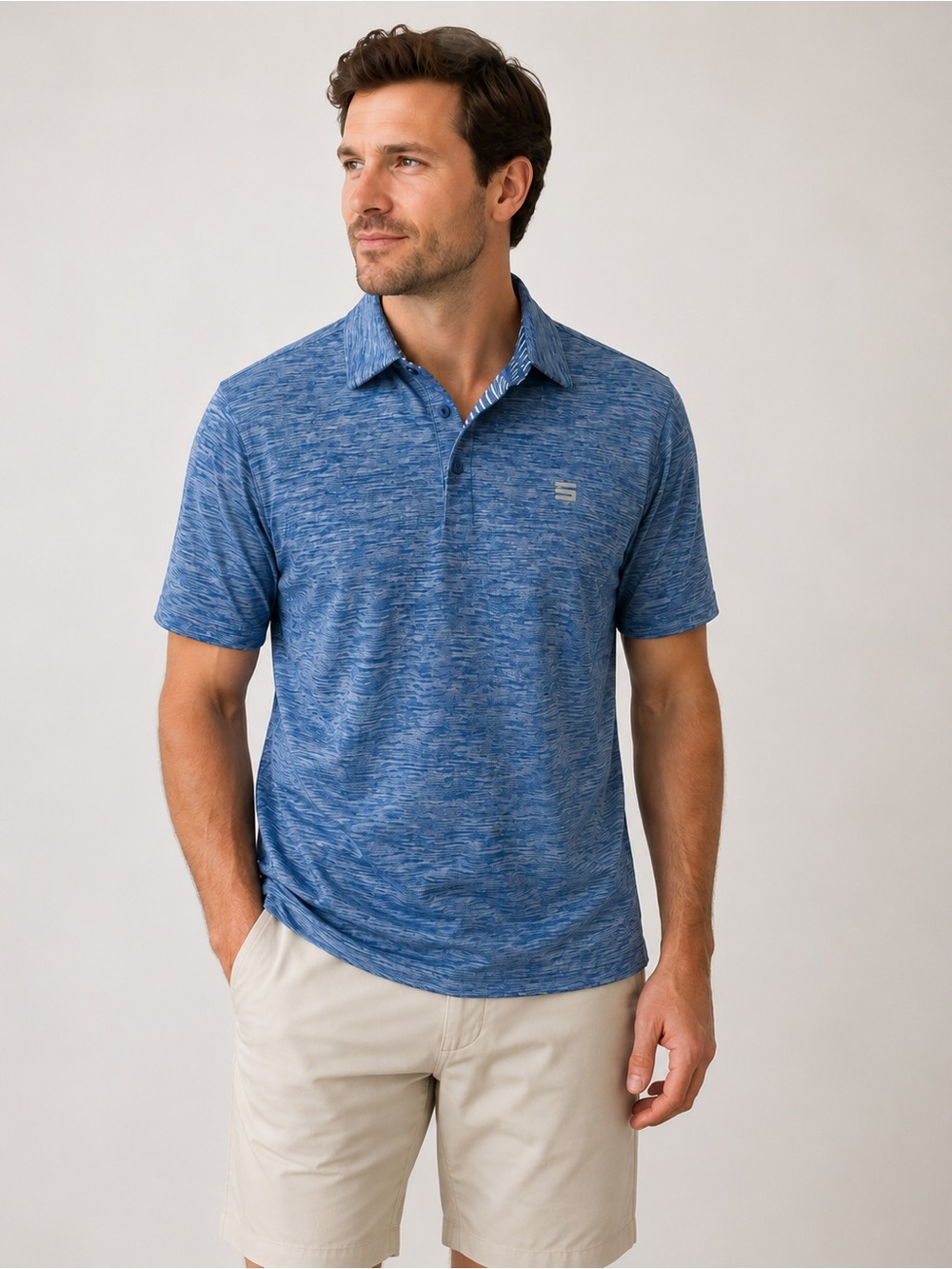 Three Sixty Six Performance Golf Polo Shirt Blue Heather Stretch Men’s Large